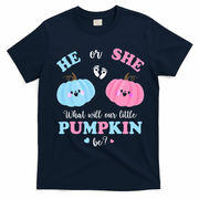 Gender Reveal Party Cute Pumpkin Baby Shower Mom and Dad T-Shirt - Navy Blue