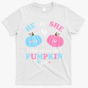 Gender Reveal Party Cute Pumpkin Baby Shower Mom and Dad T-Shirt - White