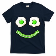 Green Smile Face Eggs And Bacon Ham Breakfast T-Shirt - Navy