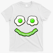 Green Smile Face Eggs And Bacon Ham Breakfast T-Shirt - White
