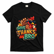 Give Thanks Bro Cute Turkey Thankful Thanksgiving T-Shirt - Black
