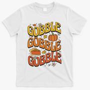 Gobble Turkey Retro Thanksgiving Fall T-Shirt - White