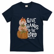 Give Thanks To The Lord Thanksgiving Pumpkin Christian Jesus Funny Gift T-Shirt - Navy Blue
