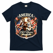 George Washington Abe Lincoln Playing Guitar 250 Years 1776-2026 T-Shirt - Navy