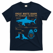 Great White Shark Carcharodon Carcharias Infographic T-Shirt - Navy
