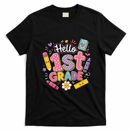 Hello 1st Grade Cute Back To School Student Teacher Gift T-Shirt - Black