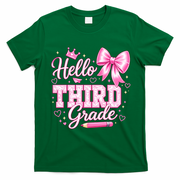 Hello 3rd Grade Girls Teacher Coquette Bow Back To School T-Shirt - Irish Green