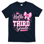 Hello 3rd Grade Girls Teacher Coquette Bow Back To School T-Shirt - Navy Blue