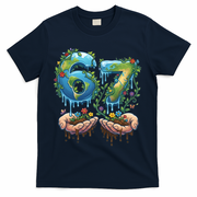 Hand 67 Earth Day 6 7 Six Seven Meme T-Shirt - Navy