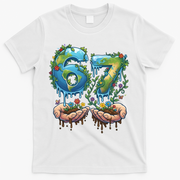 Hand 67 Earth Day 6 7 Six Seven Meme T-Shirt - White