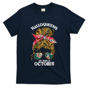 Halloqueens Are Born In October Birthday Women Halloween T-Shirt - Navy Blue