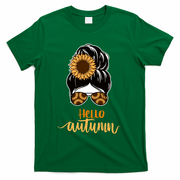 Hello Autumn Cute Bun Fall Floral T-Shirt - Green