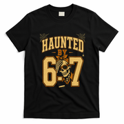 Haunted By 6-7 Skeleton Funny Halloween 67 Meme T-Shirt - Black