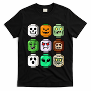 Halloween Building Brick Head Pumpkin Ghost Zombie T-Shirt - Black