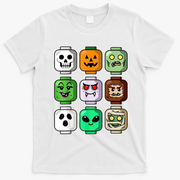 Halloween Building Brick Head Pumpkin Ghost Zombie T-Shirt - White