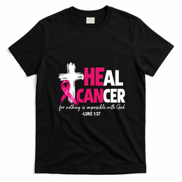 Heal Breast Cancer Awareness Christian Pink Ribbon  T-Shirt - Black