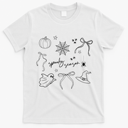 Halloween Bow Spooky Season Ghost Witch Wizzard Mashup T-Shirt - White