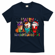Hallothanksmas Coffee Fall Vibes Cute Halloween Thanksgiving T-Shirt - Navy