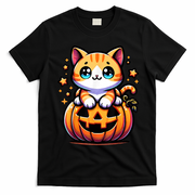 Halloween Cat Funny Fall Pumpkin Cat Lover Cute T-Shirt - Black