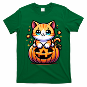 Halloween Cat Funny Fall Pumpkin Cat Lover Cute T-Shirt - Irish Green