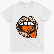 Halloween Cheetah Lips Pumpkin T-Shirt - White
