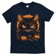 Halloween Cat Pumpkins T-Shirt - Navy Blue