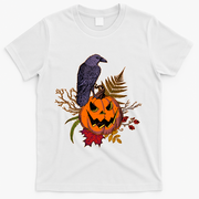 Halloween Crow Raven Pumpkin Fall Autumn Lover T-Shirt - White