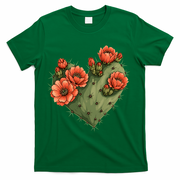 Heart Cactus Red Flower T-Shirt - Green