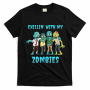 Halloween Chillin With My Zombies Funny T-Shirt - Black