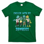Halloween Chillin With My Zombies Funny T-Shirt - Irish Green
