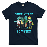 Halloween Chillin With My Zombies Funny T-Shirt - Navy Blue