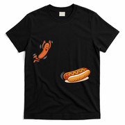 Hot Dog Jumping Into Bun Sausage BBQ T-Shirt - Black