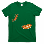 Hot Dog Jumping Into Bun Sausage BBQ T-Shirt - Green