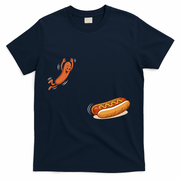 Hot Dog Jumping Into Bun Sausage BBQ T-Shirt - Navy