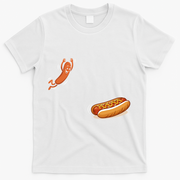 Hot Dog Jumping Into Bun Sausage BBQ T-Shirt - White