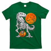 Halloween Dinosaur Skeleton T rex Scary Pumpkin Moon T-Shirt - Irish Green