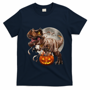 Halloween Dinosaur T Rex Pumpkin T-Shirt - Navy Blue