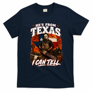 He's From Texas Halloween Horror Movie Funny T-Shirt - Navy Blue