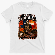 He's From Texas Halloween Horror Movie Funny T-Shirt - White