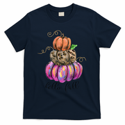 Hello Fall Watercolor Pumpkin Colorful Pumpkin Thanksgiving T-Shirt - Navy
