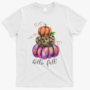 Hello Fall Watercolor Pumpkin Colorful Pumpkin Thanksgiving T-Shirt - White
