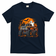Halloween Ghost Monster Truck Pumpkin And Bats T-Shirt - Navy Blue
