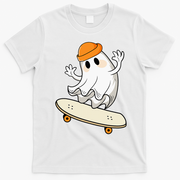 Halloween Ghost Skateboard Halloween Skateboarding T-Shirt - White