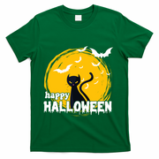 Happy Halloween Black Cat Spooky T-Shirt - Green