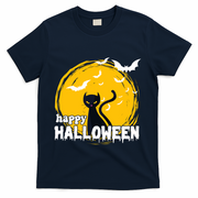 Happy Halloween Black Cat Spooky T-Shirt - Navy