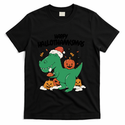 Happy Hallothanksmas Dinosaur Holiday T-Shirt - Black