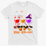 Happy Hallowine Drinking Scary Ghost Boo Pumpkin Halloween T-Shirt - White