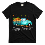 Happy Harvest Fall Season Pumpkin Truck Thanksgiving Vintage T-Shirt - Black