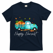 Happy Harvest Fall Season Pumpkin Truck Thanksgiving Vintage T-Shirt - Navy