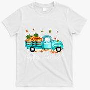 Happy Harvest Fall Season Pumpkin Truck Thanksgiving Vintage T-Shirt - White